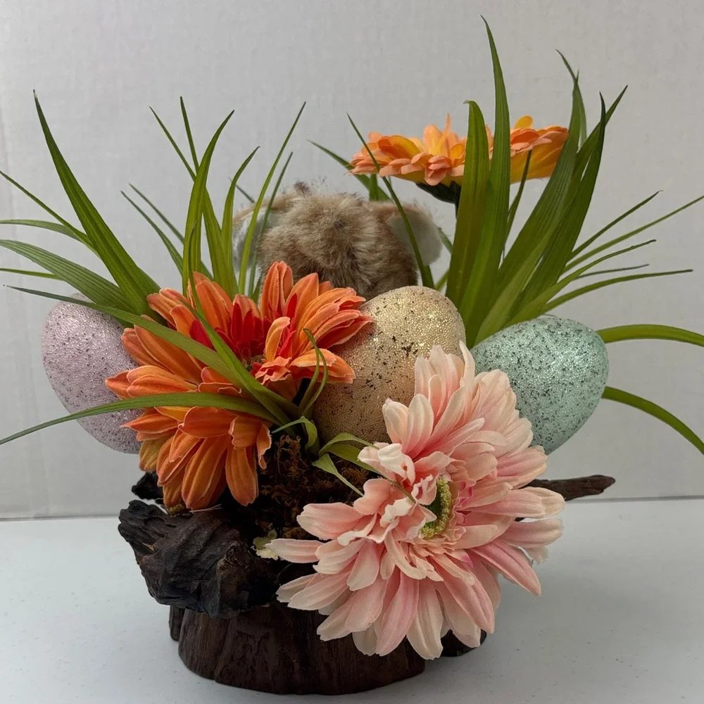 Floral Easter Egg Arrangement with Orange and Pink Accents